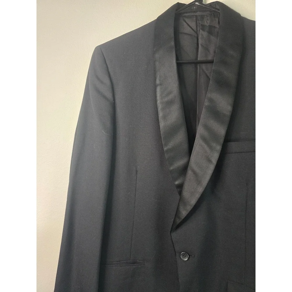 Hart Schaffner & Marx Mens 40L Wool Tuxedo Jacket Black Satin Shawl Lapel Blazer